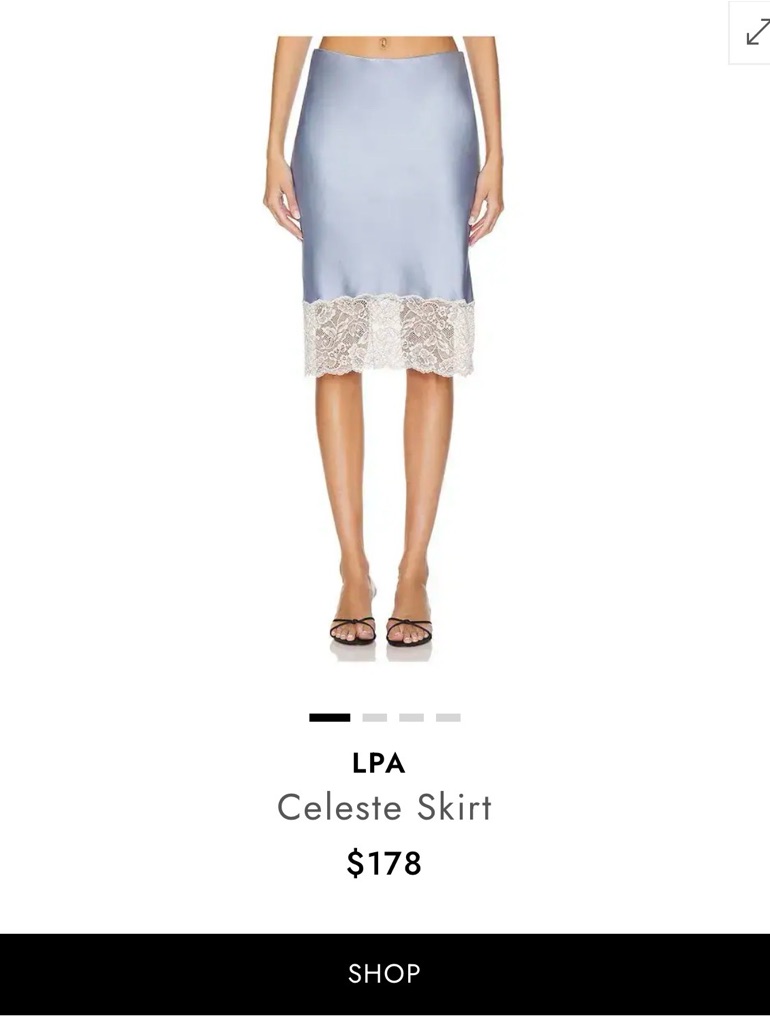Lpa Celeste Satin Midi Skirt In Powder Blue With Cream Lace Trim